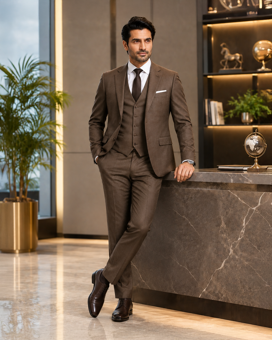 Brown Three-Piece Formal Suit