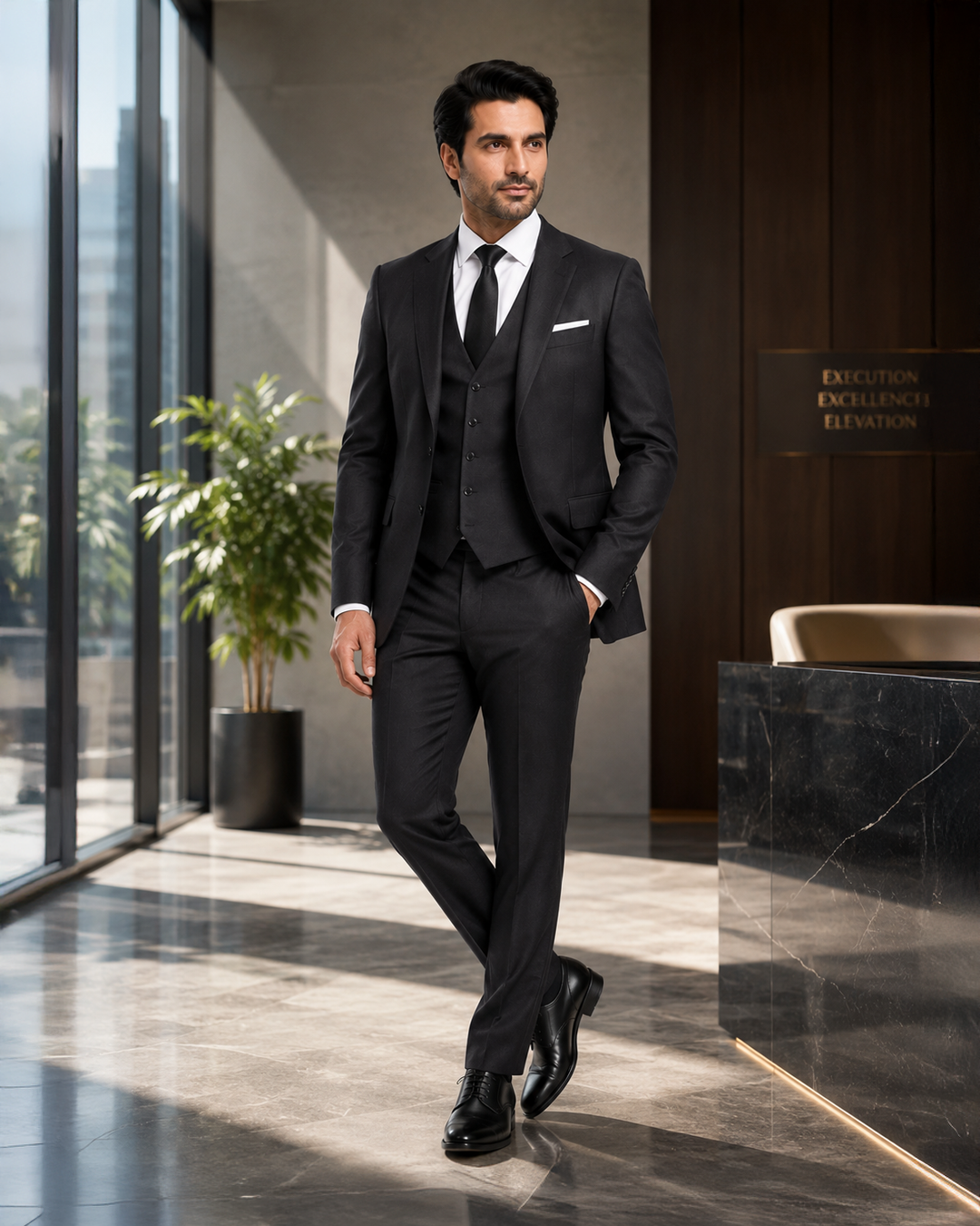 Charcoal Three-Piece Executive Suit