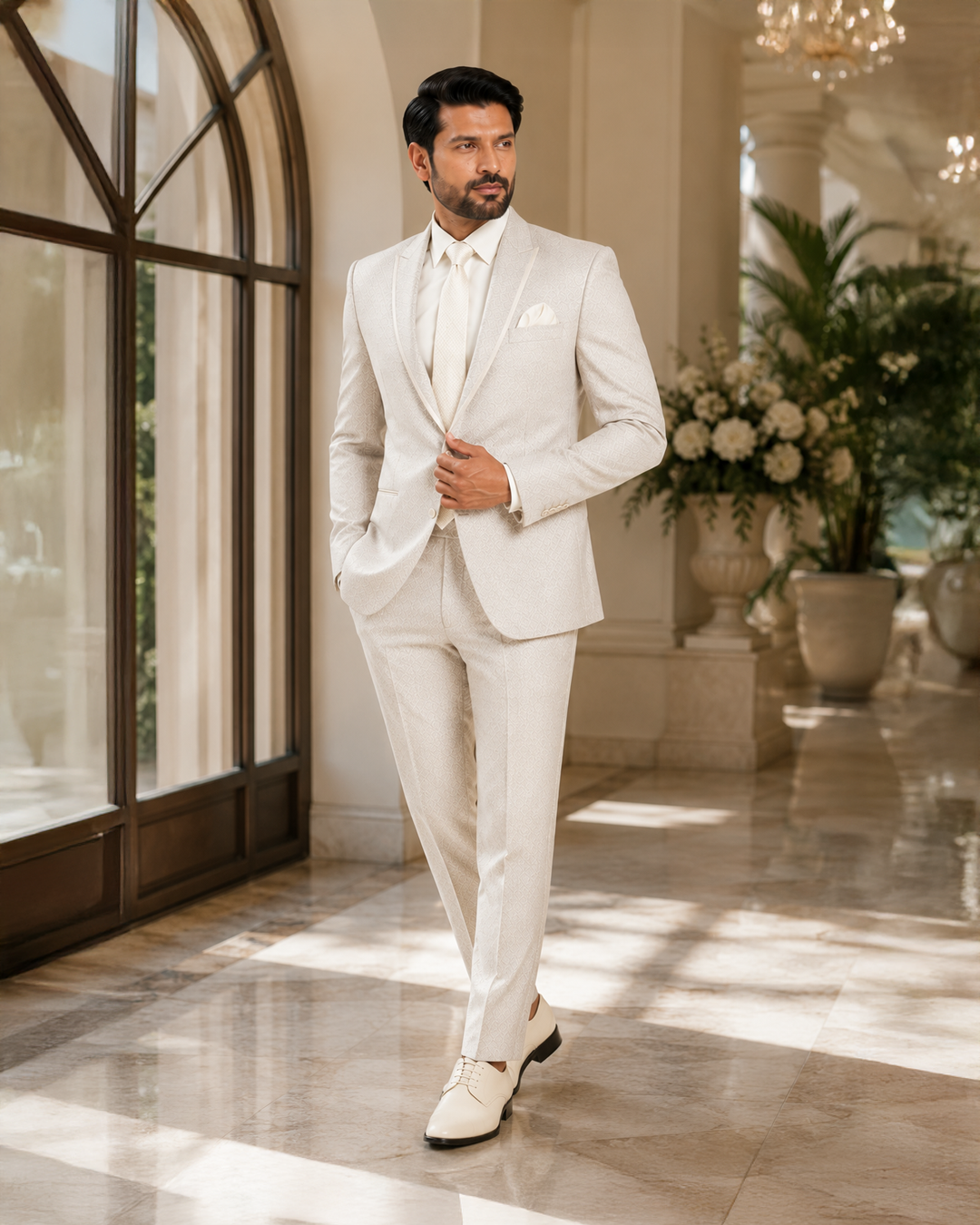 Ivory Pattern Wedding Suit